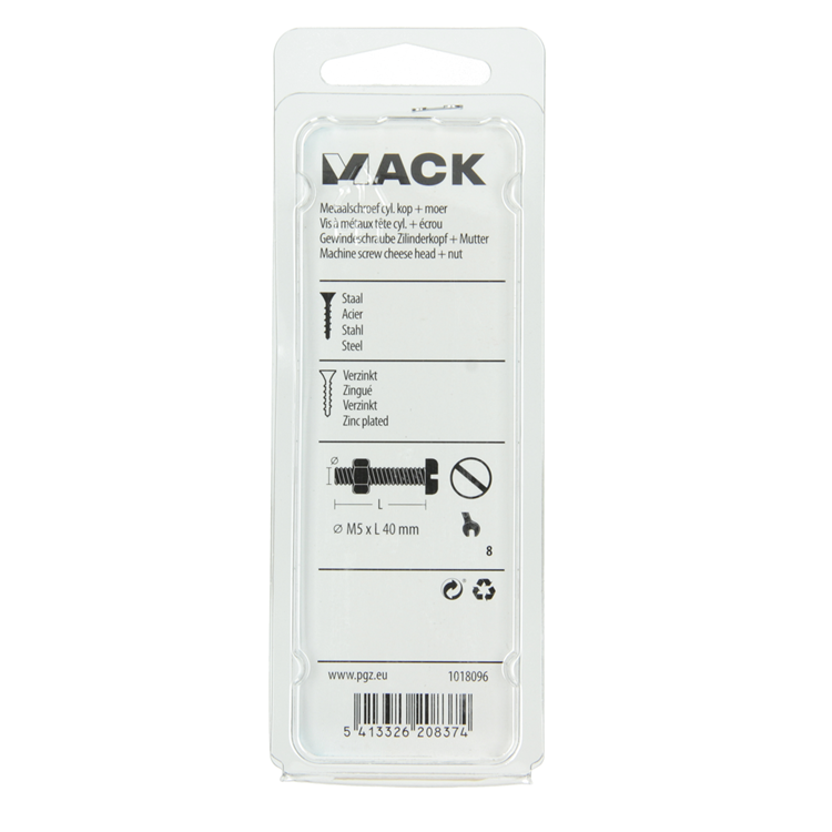 Afbeelding laden in galerijviewer, Mack 1018096 - metaalschroef cyl. kop + moer verz .25 st m5 x 40 mm | 5 stuks