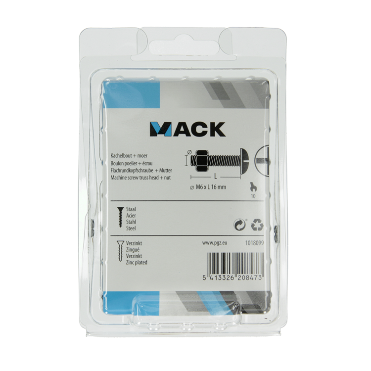 Afbeelding laden in galerijviewer, Mack 1018099 - kachelbout + moer staal verzinkt 45 st m6 x 16 mm | 5 stuks