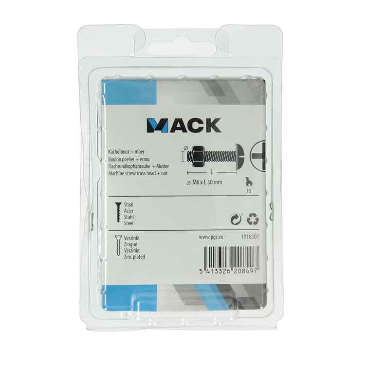 Afbeelding laden in galerijviewer, Mack 1018101 - kachelbout + moer staal verzinkt 35 st m6 x 30 mm | 5 stuks