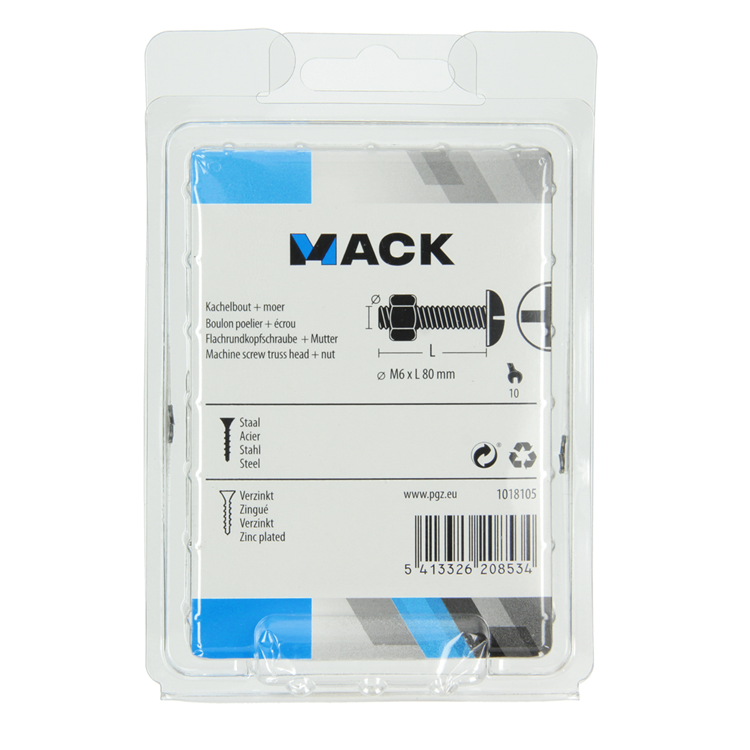 Afbeelding laden in galerijviewer, Mack 1018105 - kachelbout + moer staal verzinkt 18 st m6 x 80 mm | 5 stuks