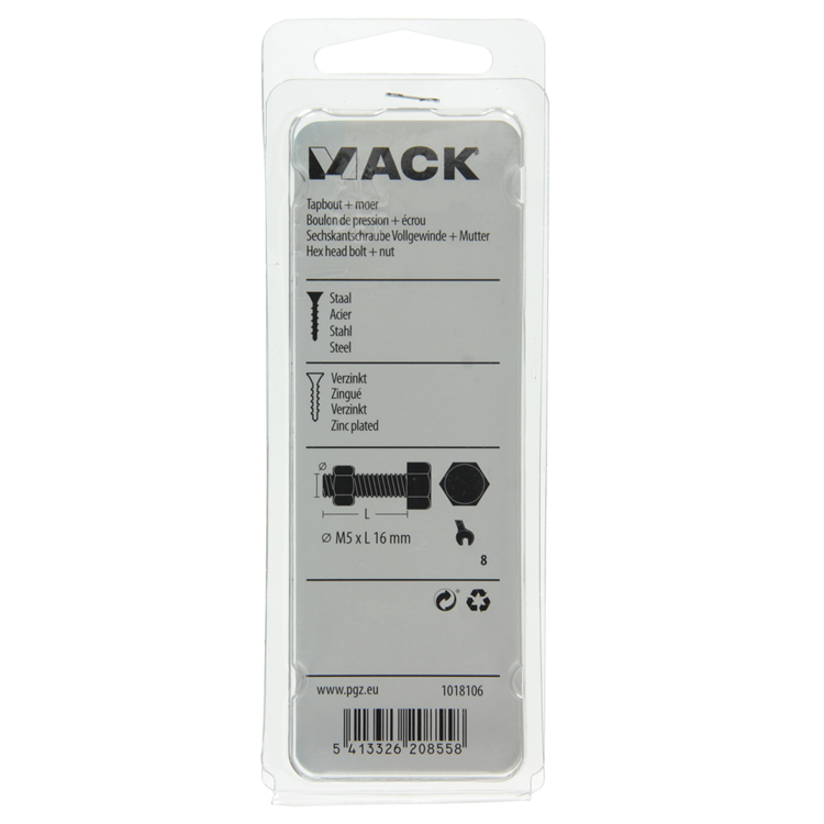 Afbeelding laden in galerijviewer, Mack 1018106 - tapbout + moer staal verzinkt 40 st m5 x 16 mm | 5 stuks