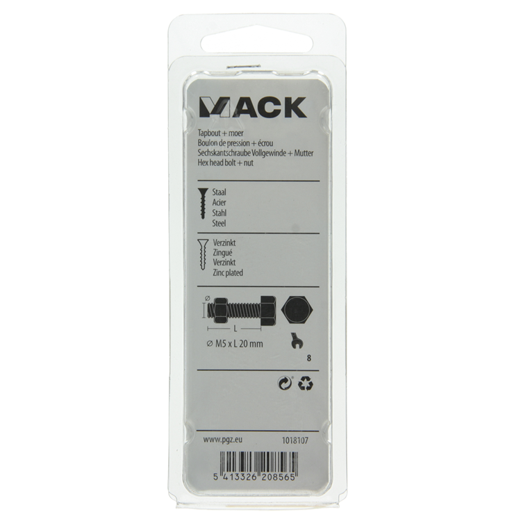 Afbeelding laden in galerijviewer, Mack 1018107 - tapbout + moer staal verzinkt 35 st m5 x 20 mm | 5 stuks