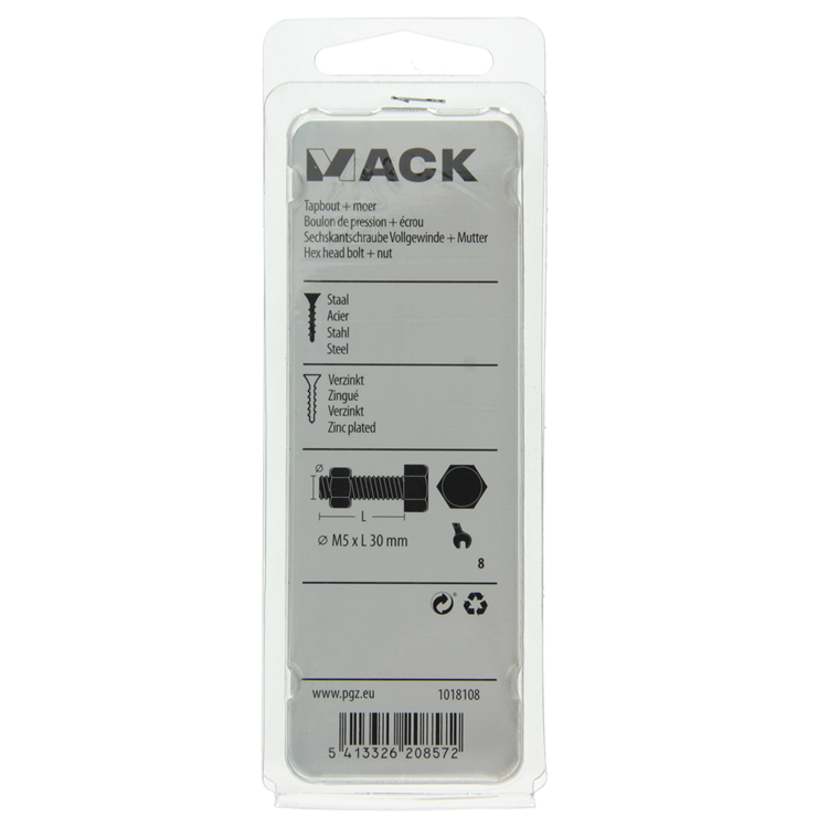 Chargez l'image dans la visionneuse de la galerie, Mack 1018108 - tapbout + moer staal verzinkt 30 st m5 x 30 mm | 5 stuks