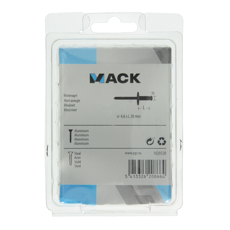 Afbeelding laden in galerijviewer, Mack 1020320 - 40 blindnieten alu brede kop 4,8x20mm | 3 stuks