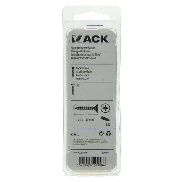 Afbeelding laden in galerijviewer, Mack 1019984 - spaanplaatschroef vz kop rvs 75 st 3,5 x 30 mm | 5 stuks