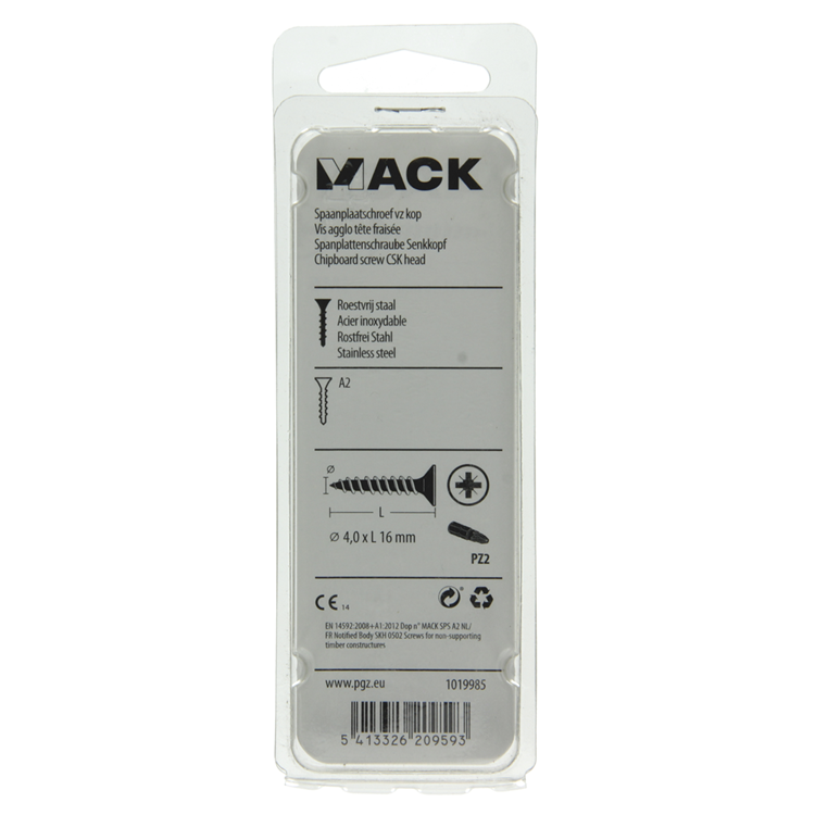 Afbeelding laden in galerijviewer, Mack 1019985 - spaanplaatschroef vz kop rvs 90 st 4,0 x 16 mm | 5 stuks