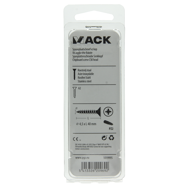 Afbeelding laden in galerijviewer, Mack 1019995 - spaanplaatschroef vz kop rvs 40 st 4,5 x 40 mm | 5 stuks