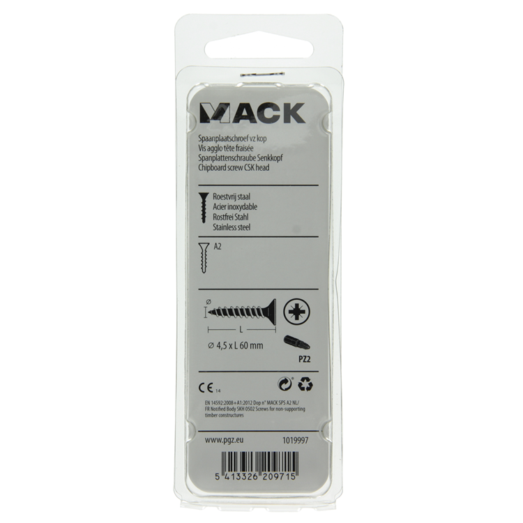 Afbeelding laden in galerijviewer, Mack 1019997 - spaanplaatschroef vz kop rvs 27 st 4,5 x 60 mm | 5 stuks