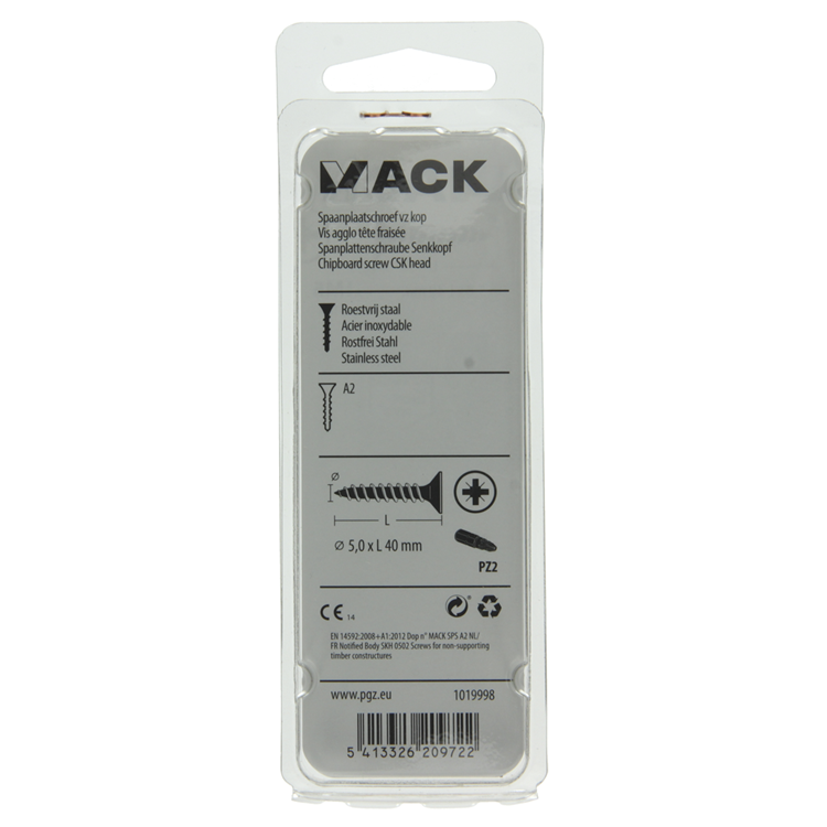 Afbeelding laden in galerijviewer, Mack 1019998 - spaanplaatschroef vz kop rvs 30 st 5,0 x 40 mm | 5 stuks
