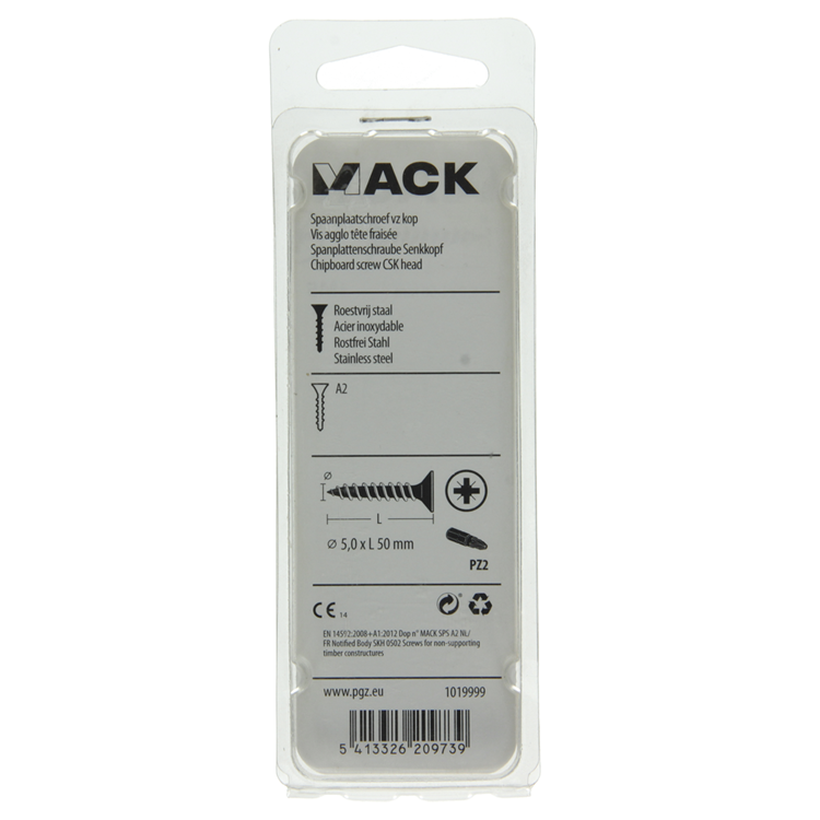 Afbeelding laden in galerijviewer, Mack 1019999 - spaanplaatschroef vz kop rvs 25 st 5,0 x 50 mm | 5 stuks