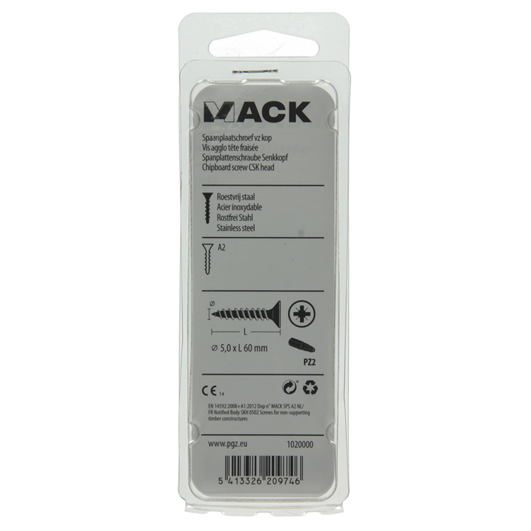 Afbeelding laden in galerijviewer, Mack 1020000 - spaanplaatschroef vz kop rvs 20 st 5,0 x 60 mm | 5 stuks