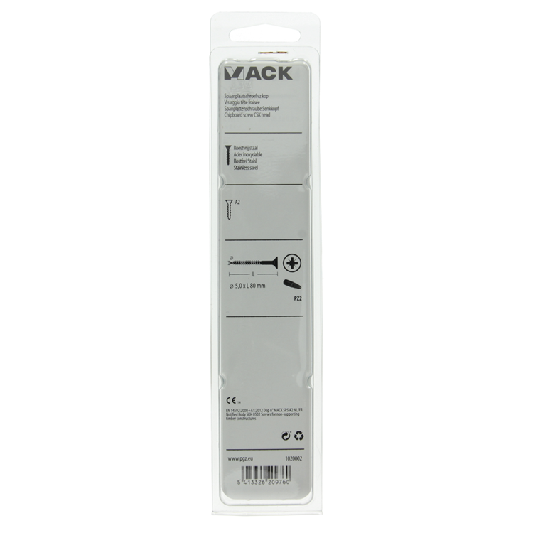 Afbeelding laden in galerijviewer, Mack 1020002 - spaanplaatschroef vz kop rvs 15 st 5,0 x 80 mm | 5 stuks
