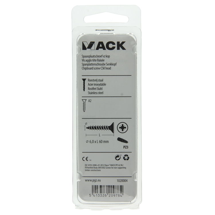 Afbeelding laden in galerijviewer, Mack 1020004 - spaanplaatschroef vz kop rvs 16 st 6,0 x 60 mm | 5 stuks