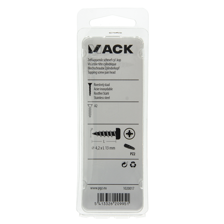 Afbeelding laden in galerijviewer, Mack 1020017 - zelftappende schroef cyl.kop a2 44 st 4,2 x 13 mm | 5 stuks