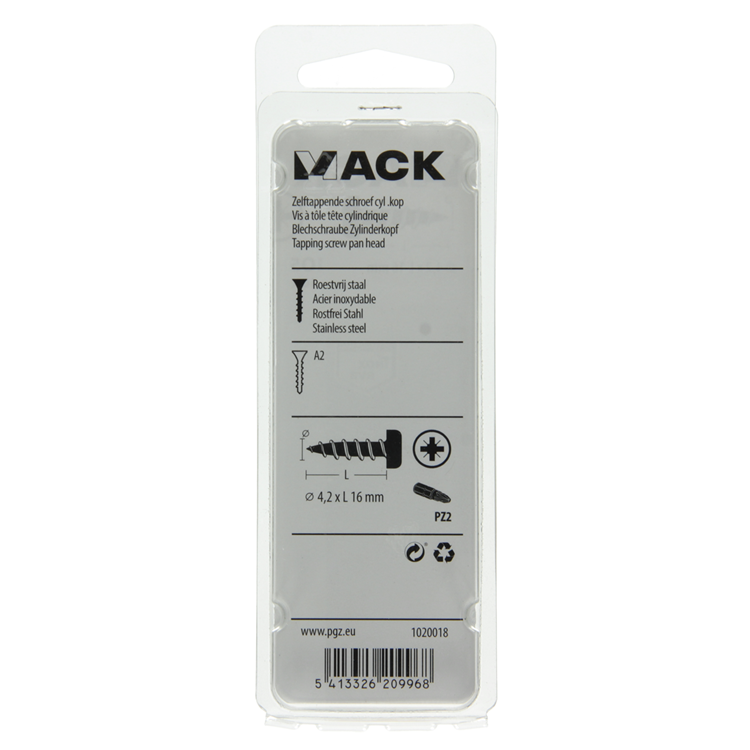Afbeelding laden in galerijviewer, Mack 1020018 - zelftappende schroef cyl.kop a2 40 st 4,2 x 16 mm | 5 stuks
