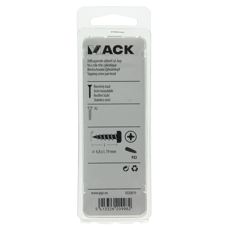 Afbeelding laden in galerijviewer, Mack 1020019 - zelftappende schroef cyl.kop a2 30 st 4,8 x 19 mm | 5 stuks