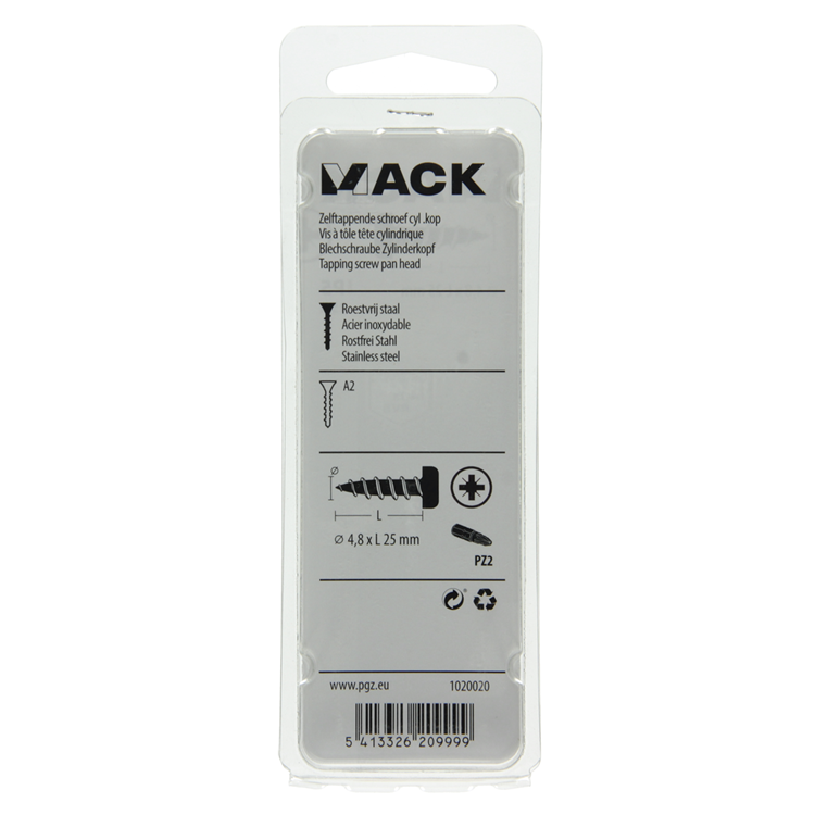 Afbeelding laden in galerijviewer, Mack 1020020 - zelftappende schroef cyl.kop a2 25 st 4,8 x 25 mm | 5 stuks