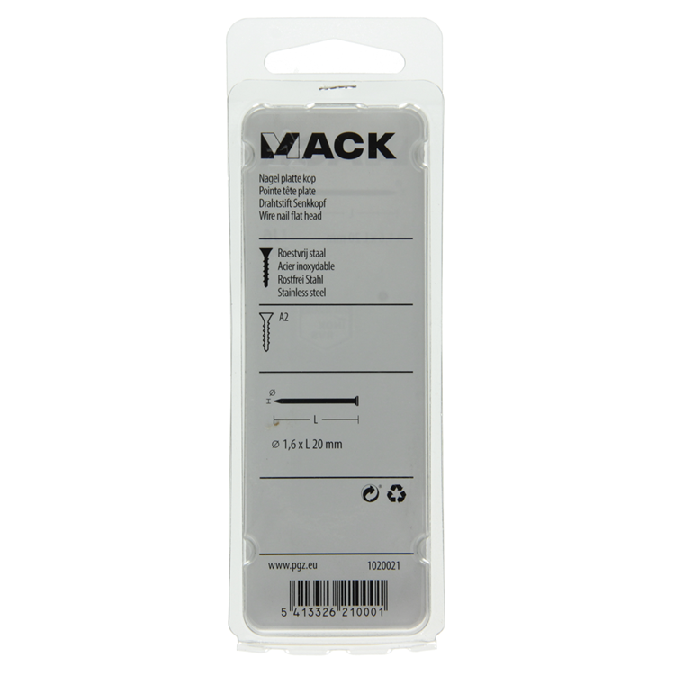 Afbeelding laden in galerijviewer, Mack 1020021 - nagel platte kop inox a2 100 st 1,6 x 20 mm | 5 stuks