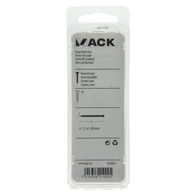 Afbeelding laden in galerijviewer, Mack 1020023 - nagel platte kop inox a2 60 st 2,1 x 40 mm | 5 stuks