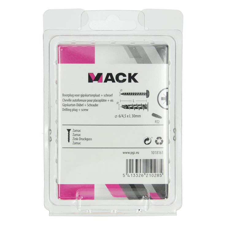 Afbeelding laden in galerijviewer, Mack 1018161 - boorplug vr gipskartplt + schr. zamac 15st 6 x 38 mm | 5 stuks