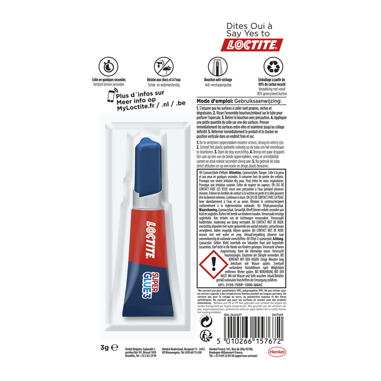 Afbeelding laden in galerijviewer, Loctite original 3 g extra sterke secondelijm | krachtige hechting voor diverse materialen zoals rubber, metaal, kunststof, keramiek, hout, leder, porselein en meer | snelle en betrouwbare reparaties in seconden.
