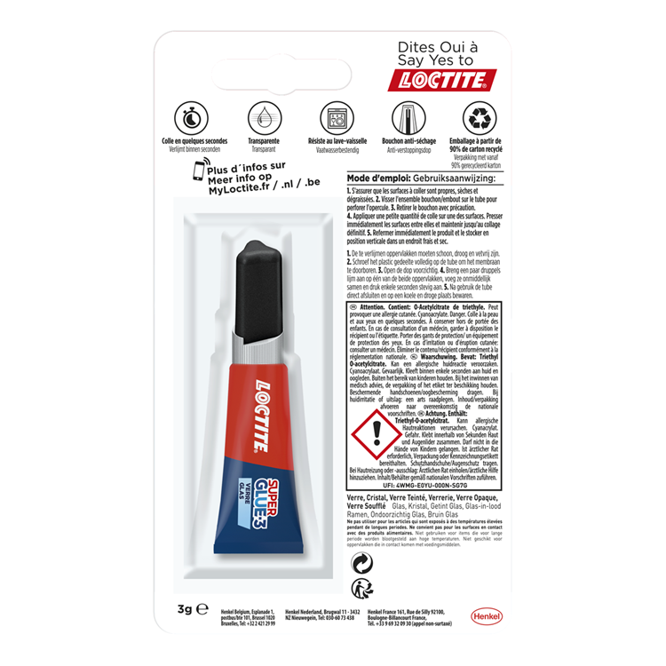 Afbeelding laden in galerijviewer, Loctite glaslijm 3 g | glasslijm voor alle ondergronden | lijm voor glazen voorwerpen | glas lijm | transparant | transparante glaslijm