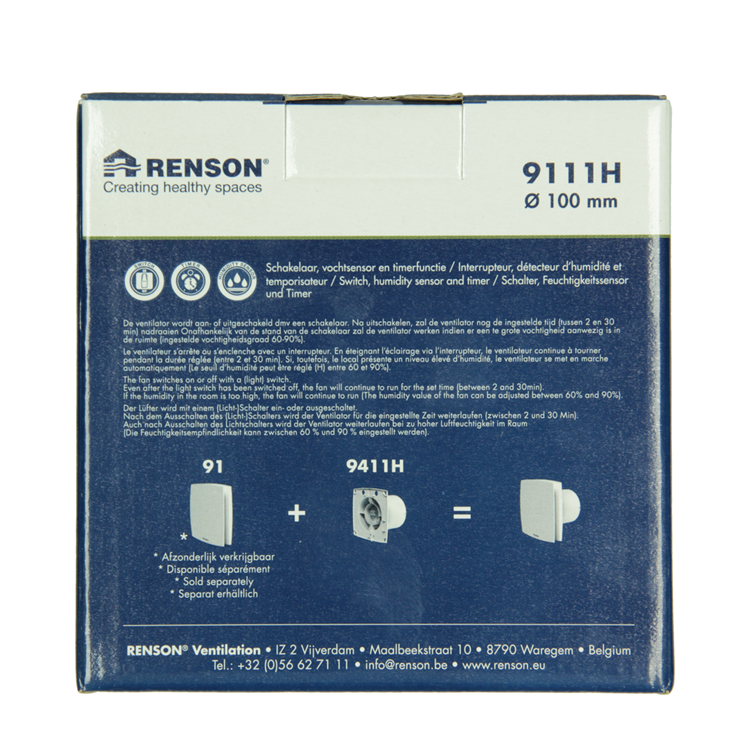Cargue la imagen en el visor de la galería, Renson 1069252 - mech.ventil. timer vochtsensor9411h (dia 100) | 2 stuks