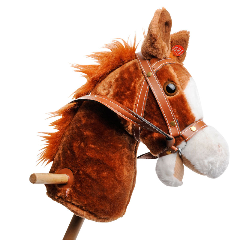 Load image into Gallery viewer, Playwood houten stokpaard met geluid bruin
