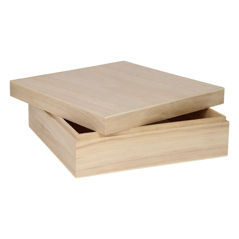 ギャラリービューアに画像をロードする, Playwood houten kist vierkant met losse deksel - opbergbox bruin 20x20x5,7 cm.