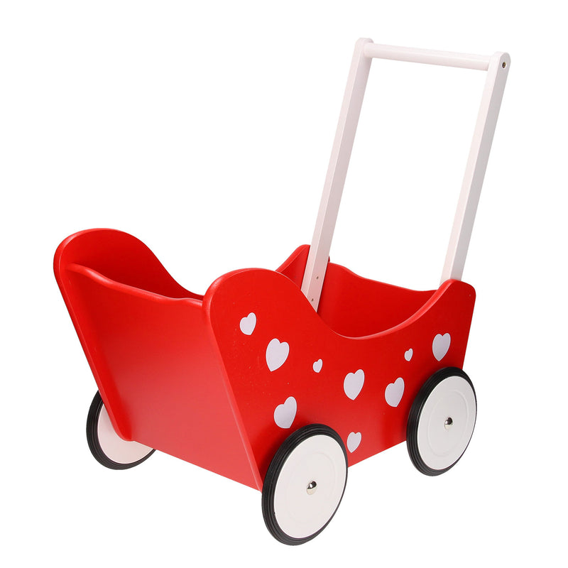 Afbeelding laden in galerijviewer, Playwood poppenwagen rood met hartjes