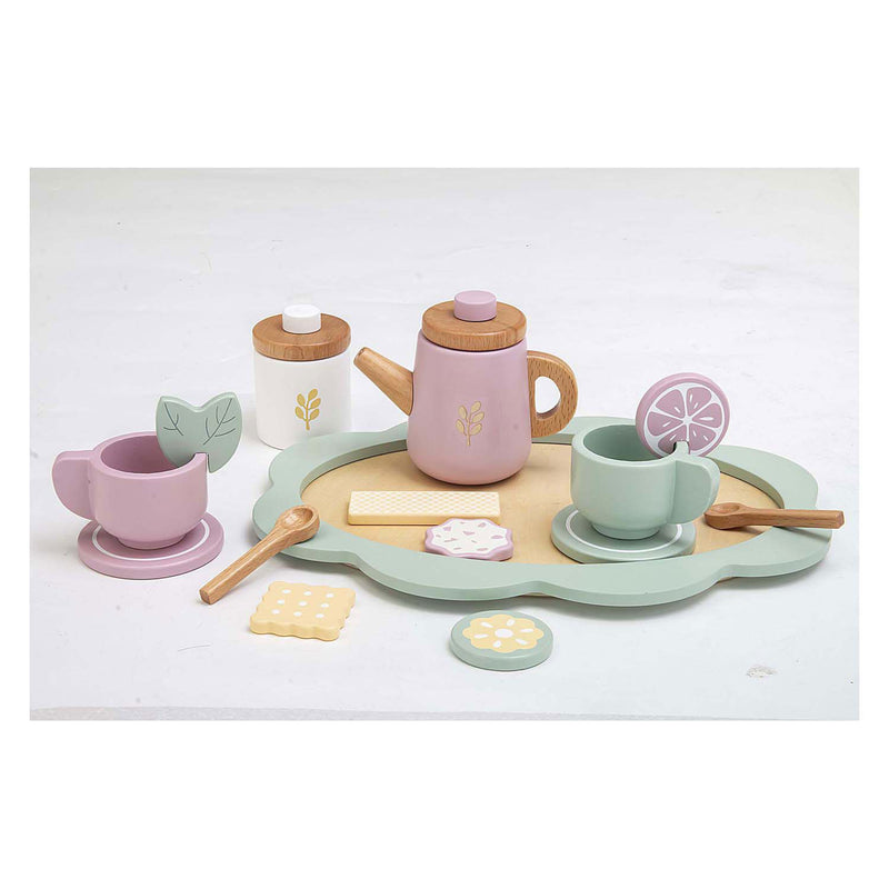 Load image into Gallery viewer, Playwood houten theeservies pastel, 17dlg.