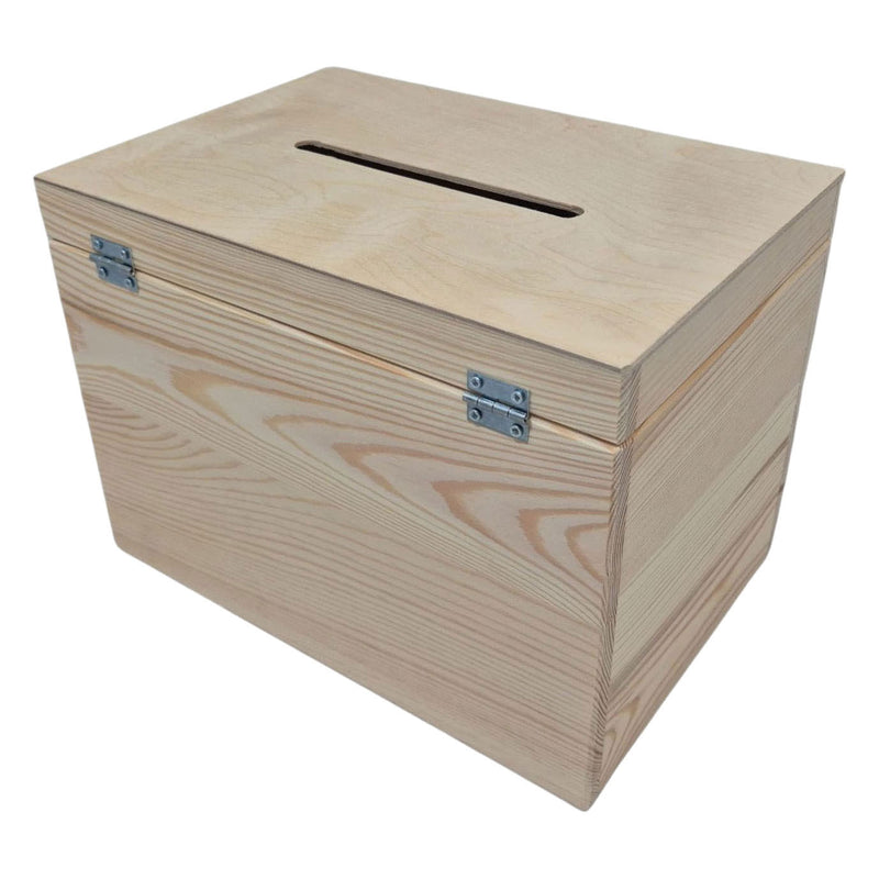 Afbeelding laden in galerijviewer, Playwood houten enveloppenkist opbergdoos grenen met sleuf 29x22x20 cm.