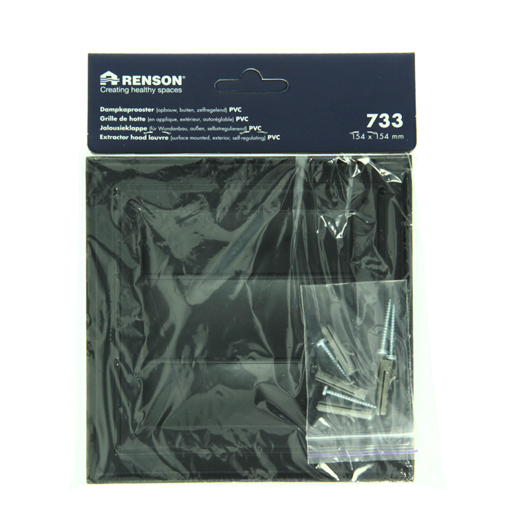 Afbeelding laden in galerijviewer, Renson 1069265 - opbouw dampkaprooster pvc 733 (154x154) str 9005 (zwart) | 2 stuks