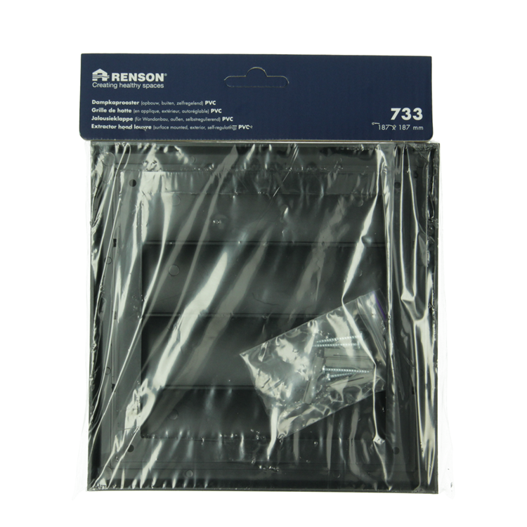 Afbeelding laden in galerijviewer, Renson 1069266 - opbouw dampkaprooster pvc 733 (187x187) str 9005 (zwart) | 2 stuks