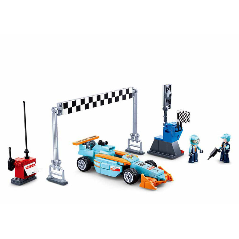 Afbeelding laden in galerijviewer, Sluban racing team klein circuit bouwspeelgoed kinderen vanaf 6 jaar – constructiespeelgoed bouwdoos met 210 bouwstenen – m38-b0762