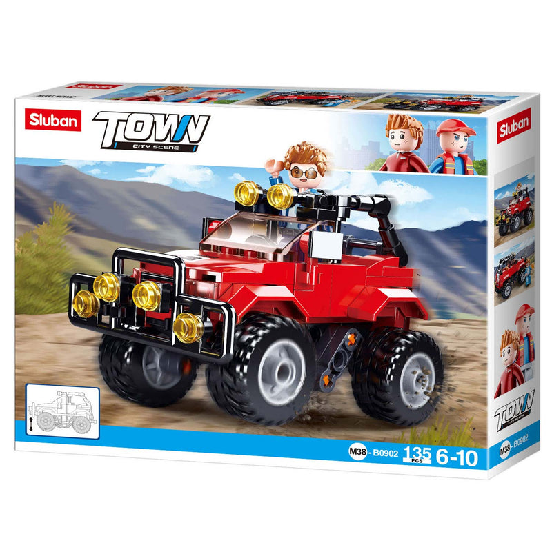 Afbeelding laden in galerijviewer, Sluban town rode jeep bouwspeelgoed kinderen vanaf 6 jaar – constructiespeelgoed modelbouw – bouwdoos met 135 bouwstenen en 1 minifiguur – m38-b0902