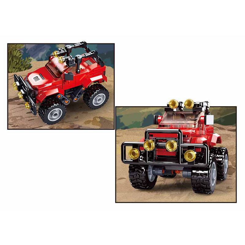 Afbeelding laden in galerijviewer, Sluban town rode jeep bouwspeelgoed kinderen vanaf 6 jaar – constructiespeelgoed modelbouw – bouwdoos met 135 bouwstenen en 1 minifiguur – m38-b0902