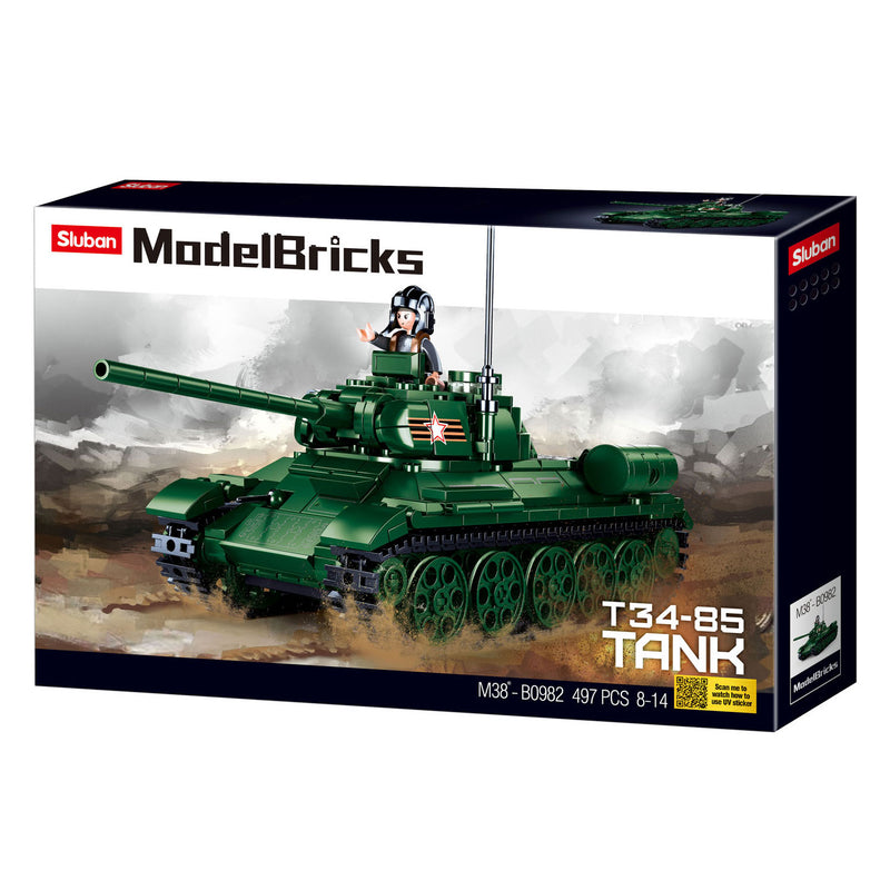 Chargez l'image dans la visionneuse de la galerie, Sluban wwii t-34-85 tank bouwspeelgoed kinderen vanaf 8 jaar – constructiespeelgoed modelbouw – bouwdoos met 497 bouwstenen – m38-b0982