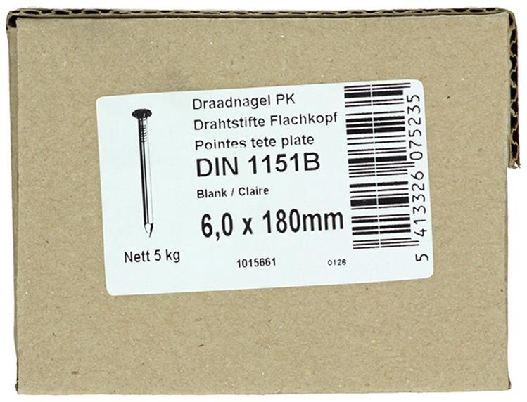 Afbeelding laden in galerijviewer, 1015661 - doos 5 kg. nagels platte kop 6,0x180 mm | 3 stuks