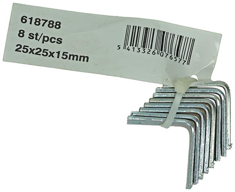 Afbeelding laden in galerijviewer, 1014297 - 8 geplooide winkelhaken verzinkt 25x25x15mm | 10 stuks