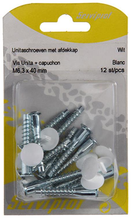 Afbeelding laden in galerijviewer, Mack 1013704 - 12 unitaschroeven met afdekkapwit m 6,3 x 40 mm | 10 stuks