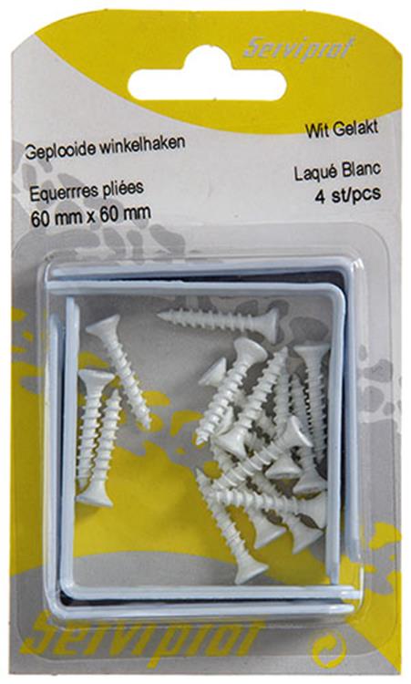 Afbeelding laden in galerijviewer, Mack 1013795 - 4 geplooide winkelhaken wit gelakt 60x60mm | 10 stuks
