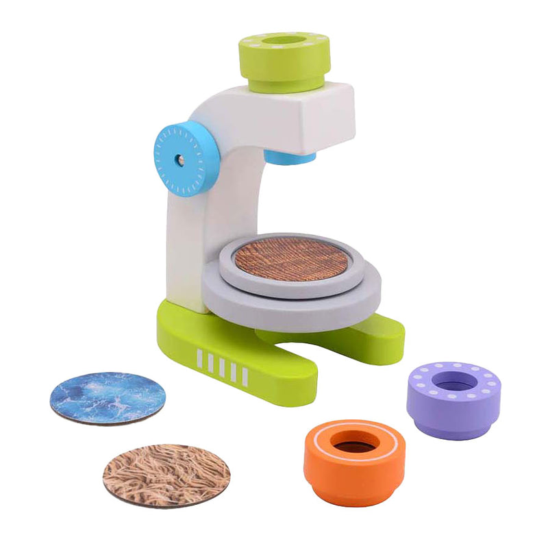 Load image into Gallery viewer, Jouéco joueco houten microscoop met 3 lenzen, 7dlg.