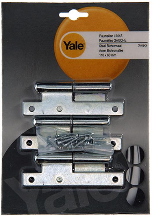 Afbeelding laden in galerijviewer, Yale 1019135 - 3 stalen paumellen verzinkt links 110x60mm | 2 stuks