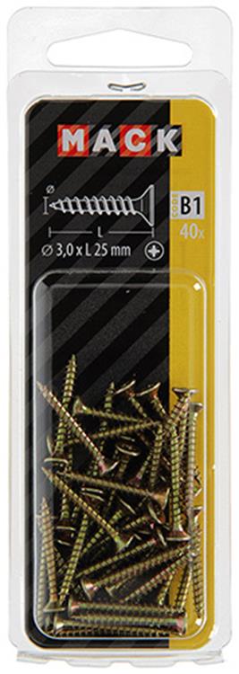 Afbeelding laden in galerijviewer, Mack 1017218 - spaanplaatschroef vz kop geelverz.40 st 3,0 x 25 mm | 10 stuks