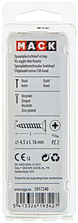 ギャラリービューアに画像をロードする, Mack 1017240 - spaanplaatschroef vz kop geelverz.26 st 4,5 x 16 mm | 10 stuks