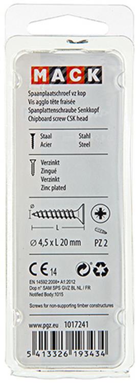 Afbeelding laden in galerijviewer, Mack 1017241 - spaanplaatschroef vz kop geelverz.24 st 4,5 x 20 mm | 10 stuks