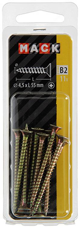 Afbeelding laden in galerijviewer, Mack 1017248 - spaanplaatschroef vz kop geelverz.11 st 4,5 x 55 mm | 10 stuks