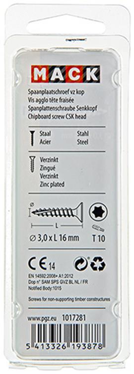 Afbeelding laden in galerijviewer, Mack 1017281 - spaanplschr.vzkop-zelfb. geelverz. 50 st 3,0 x 16 mm | 10 stuks