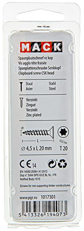 Afbeelding laden in galerijviewer, Mack 1017301 - spaanplschr.vzkop-zelfb. geelverz. 24 st 4,5 x 20 mm | 10 stuks